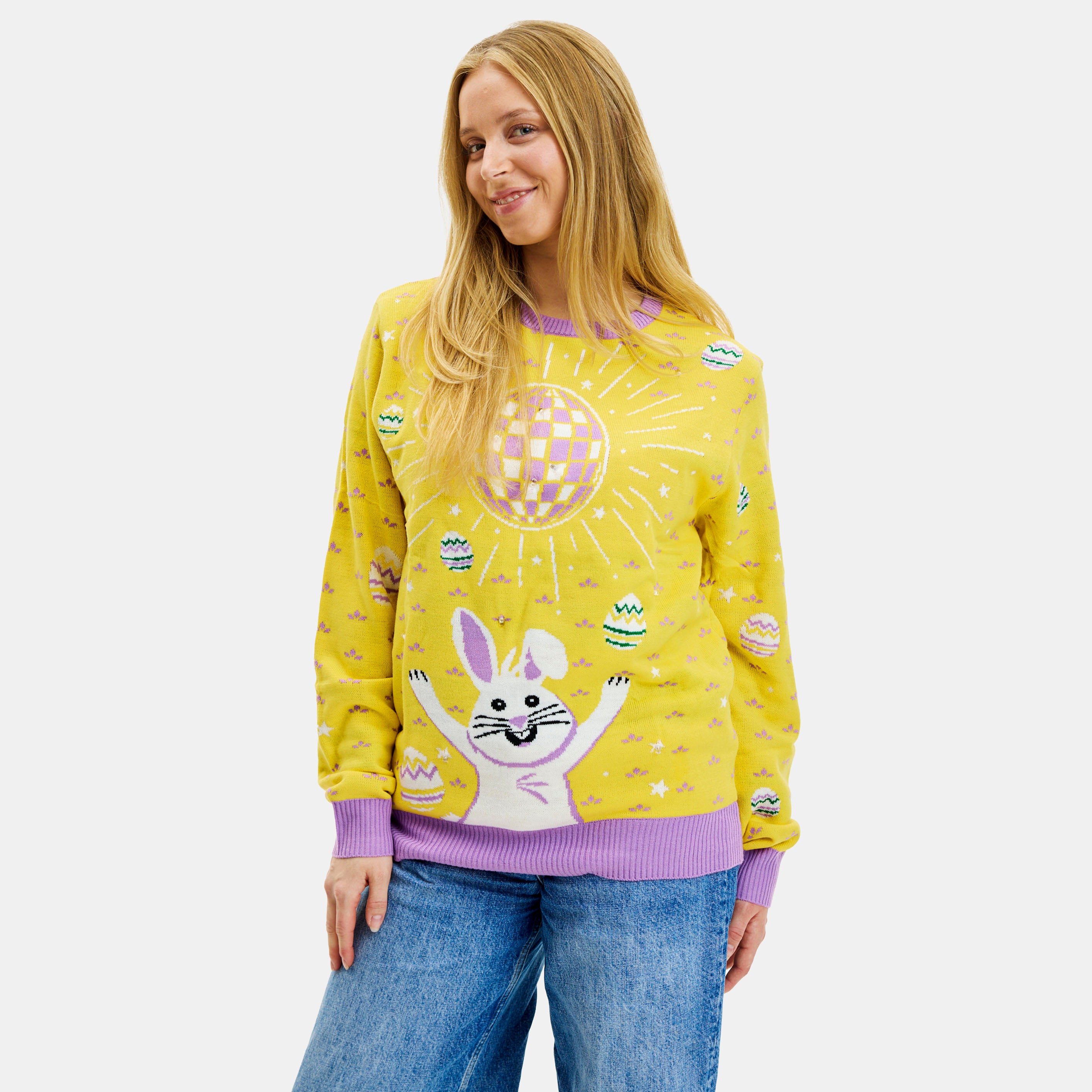 Disco Påskesweater LED Gul - Dame